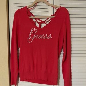 Guess Red Knit Top with Sparkling Logo